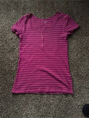 Sonoma Pink Striped Short Sleeve Henley Tee